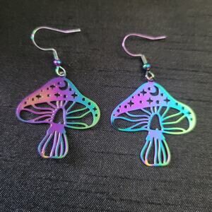 Rainbow mushroom shaped hook earrings